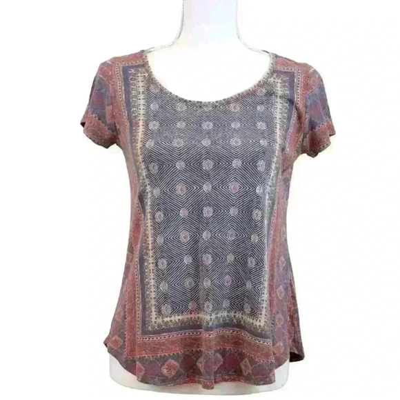 Lucky Brand Blue & Red Bandana Print Scoop Neck Short Sleeve T-Shirt Size Small - Picture 1 of 8